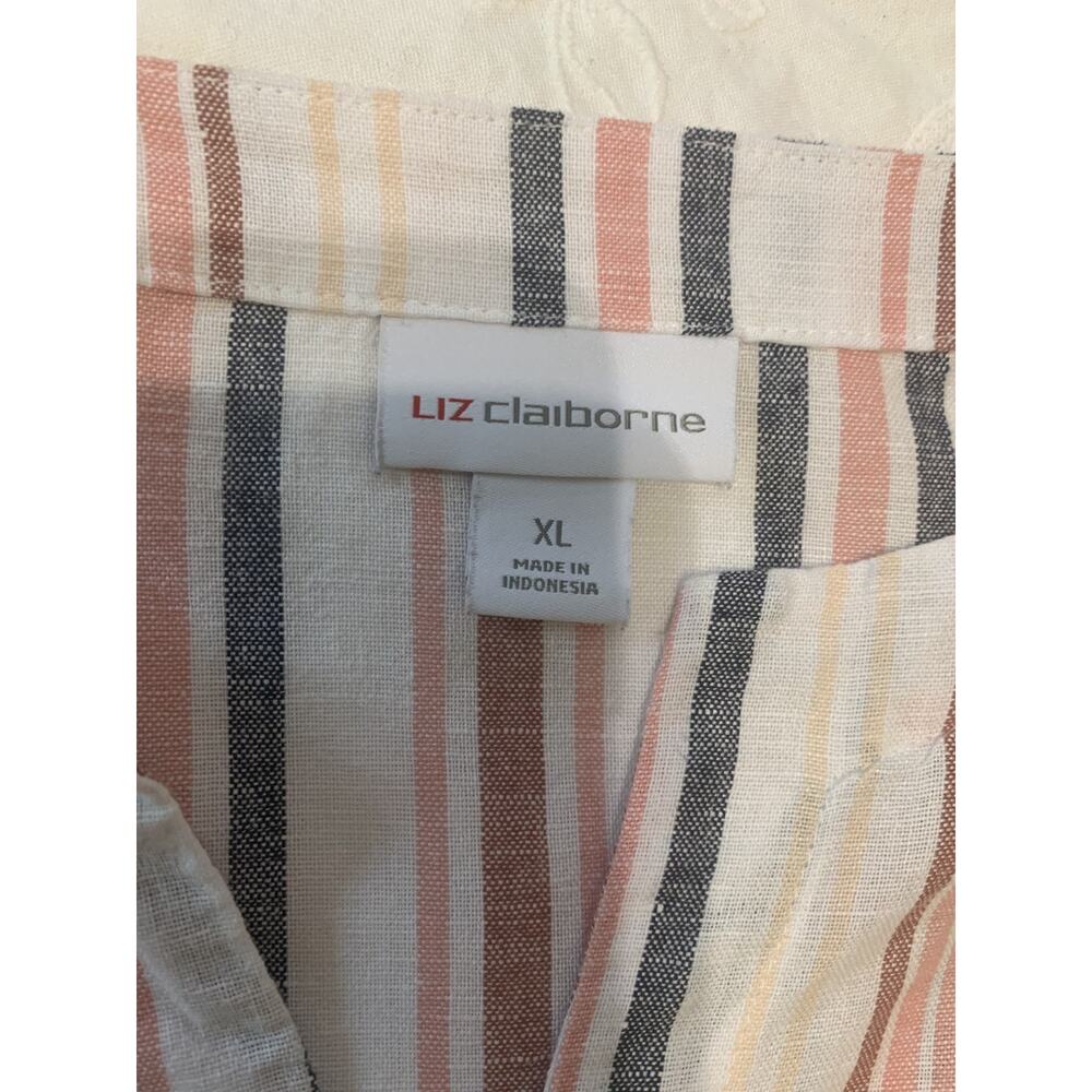 Liz Claiborne Women's XL Striped Linen Blend Shift Dress Pockets Beachy Resort - Picture 6 of 8